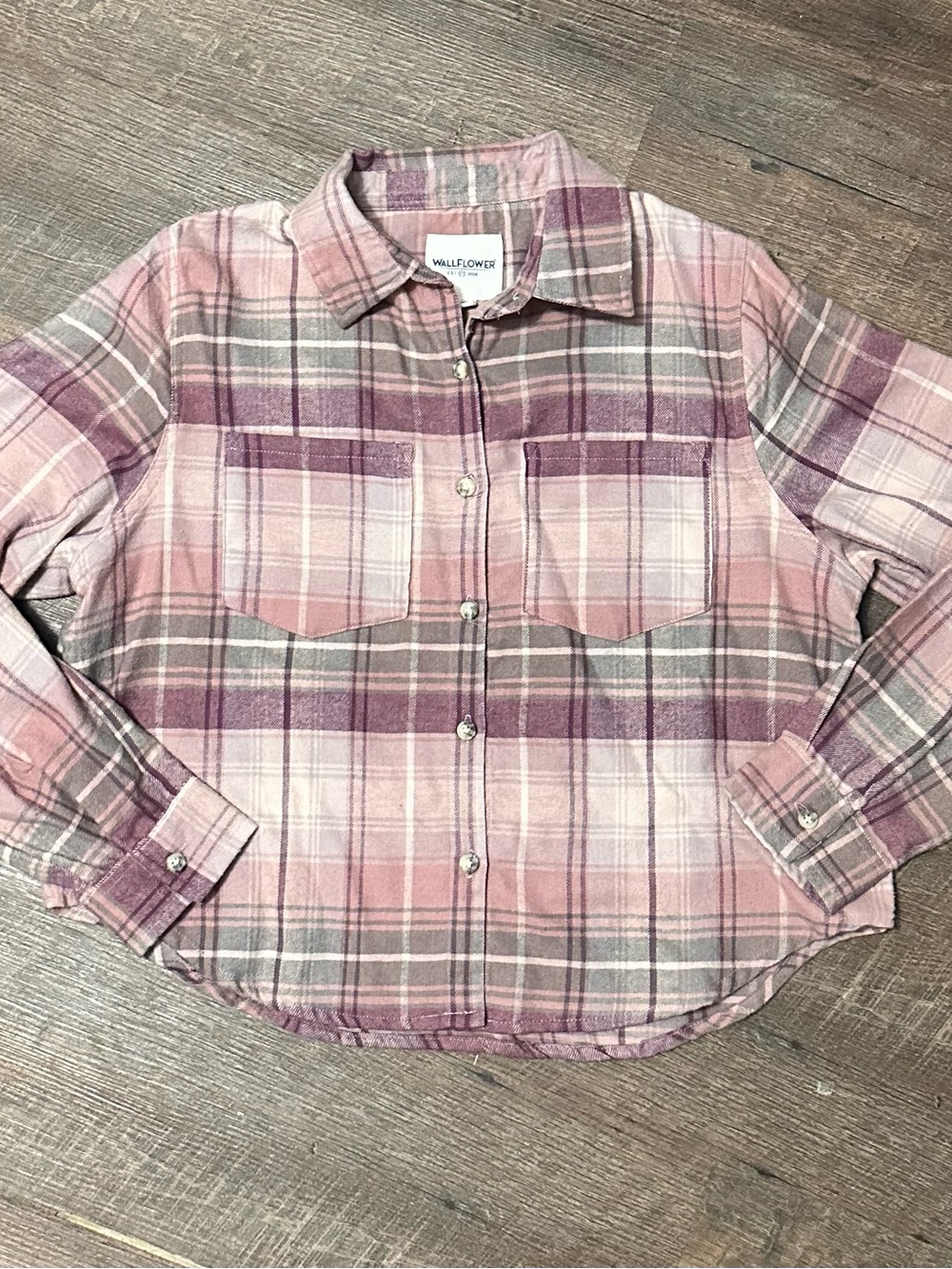 Wallflower Pink and Purple Plaid Button-Down